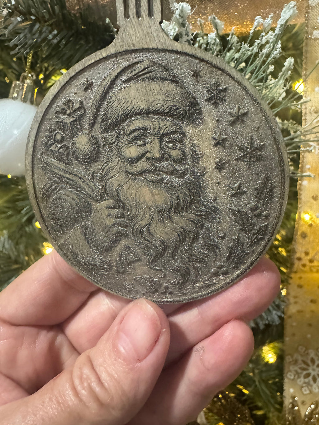 Set of 4 Hand-Tinted Laser Engraved Wooden Ornaments