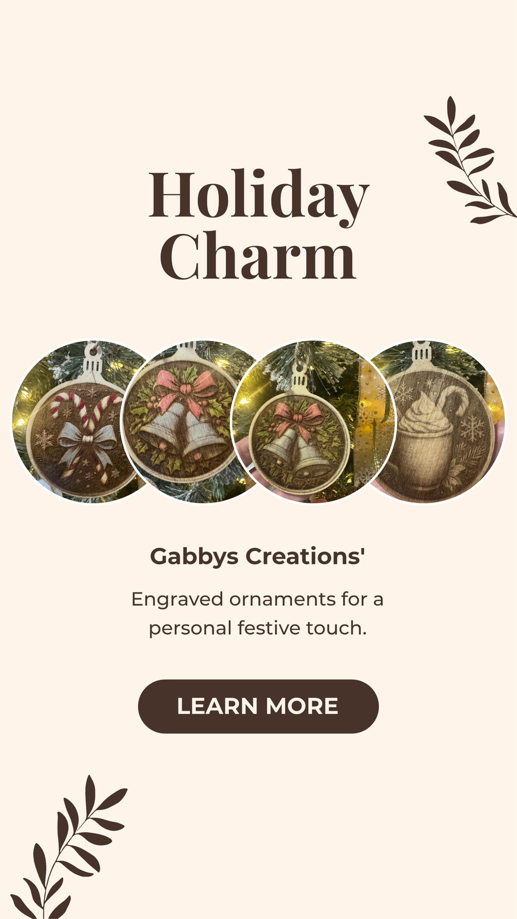 Set of 4 Hand-Tinted Laser Engraved Wooden Ornaments