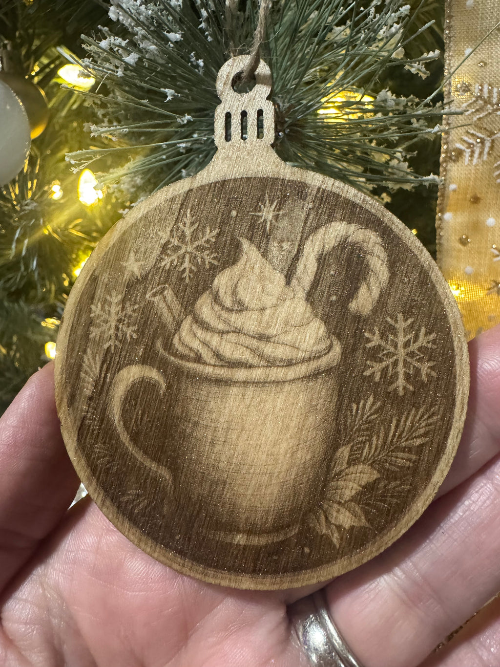 Set of 4 Hand-Tinted Laser Engraved Wooden Ornaments