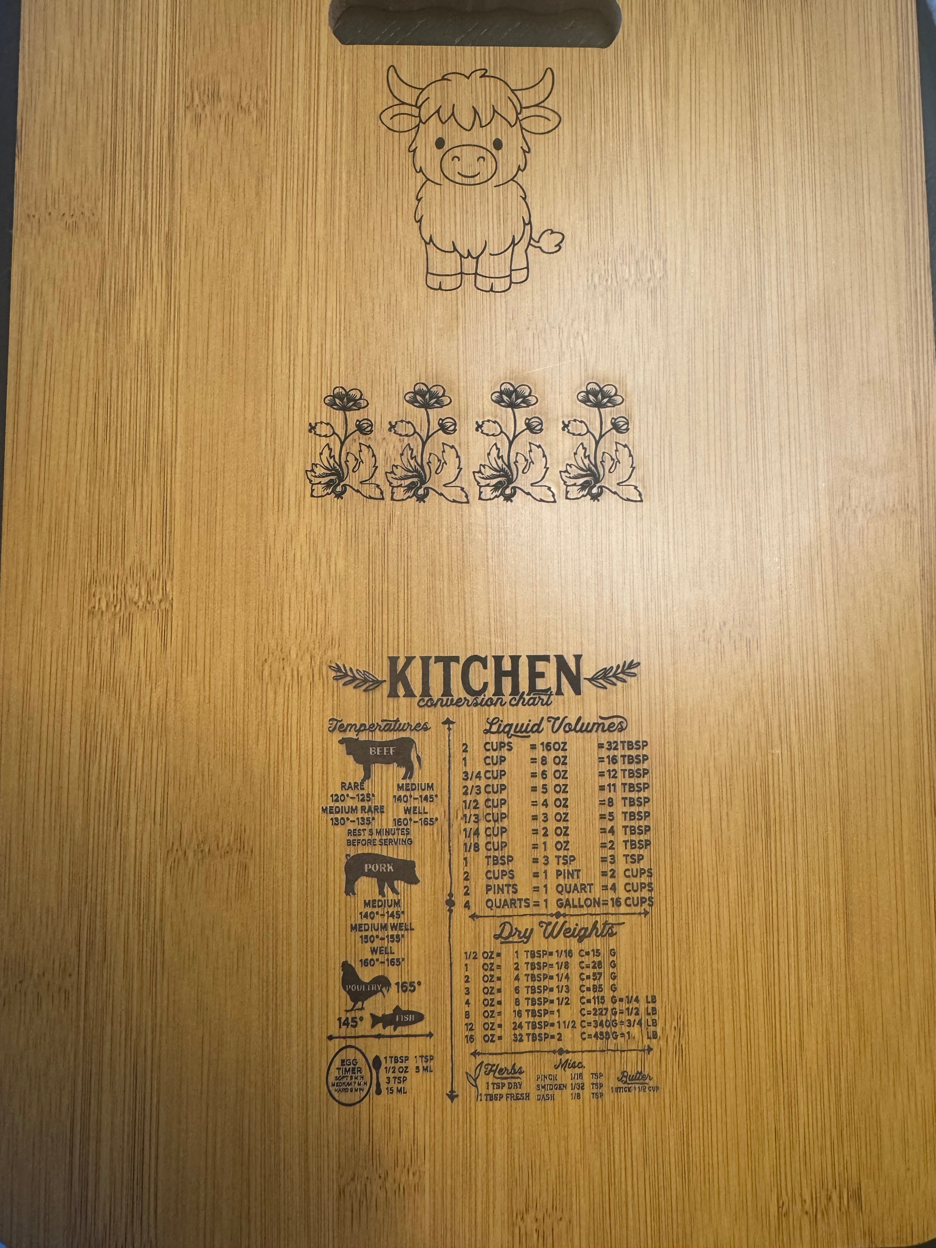 Highland Cow Christmas Gift Set – Laser Engraved Serving Board & Bamboo Utensils