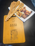 Highland Cow Christmas Gift Set – Laser Engraved Serving Board & Bamboo Utensils