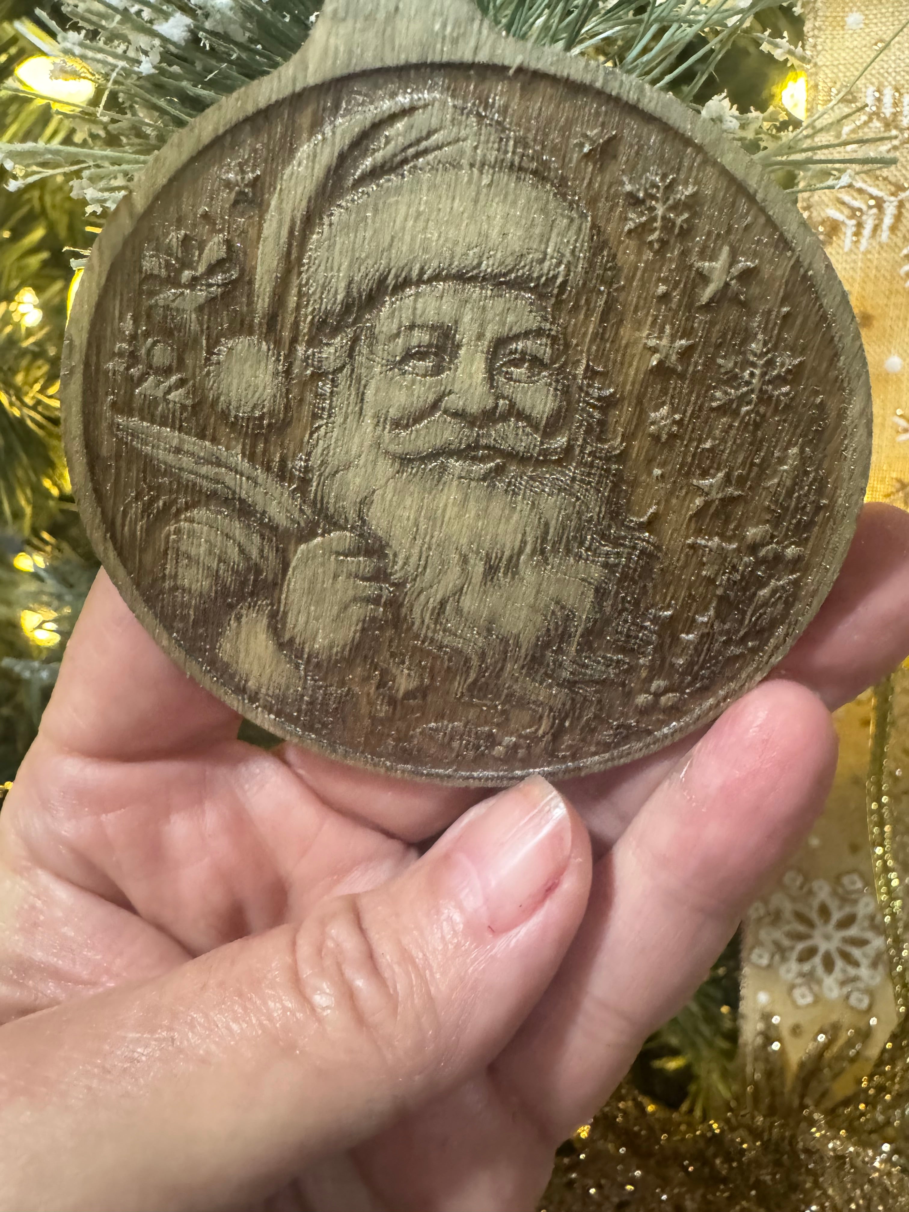 Set of 4 Hand-Tinted Laser Engraved Wooden Ornaments