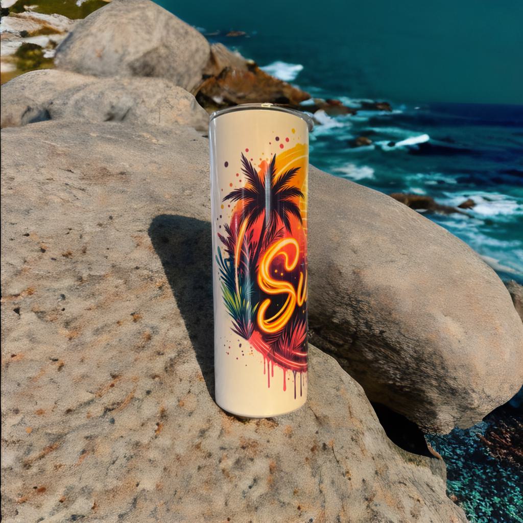 20 oz Skinny Double-Walled Stainless Steel Tumbler – “Summer Vibes” Design