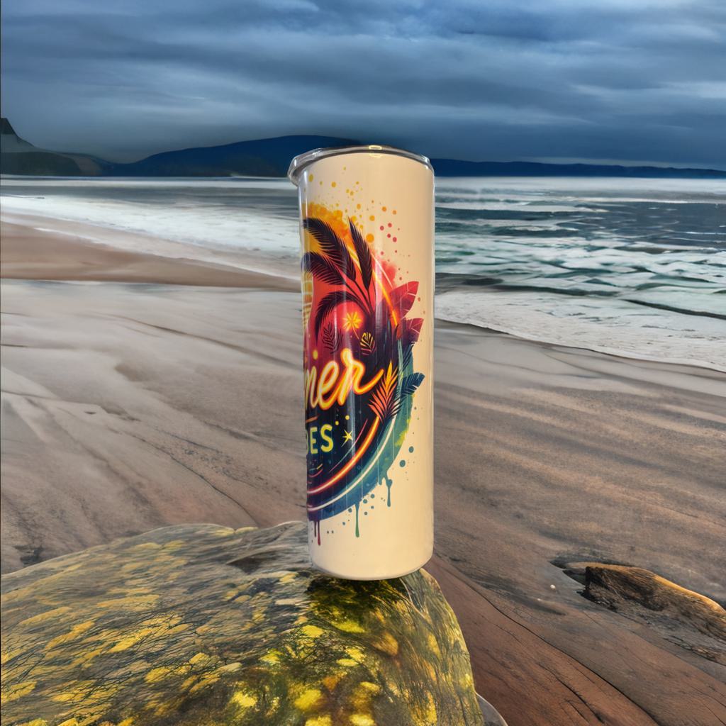 20 oz Skinny Double-Walled Stainless Steel Tumbler – “Summer Vibes” Design