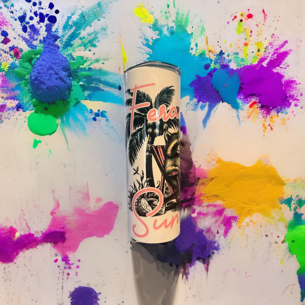 20 oz Skinny Double-Walled Stainless Steel Tumbler – Feral Girl Summer Raccoon Design
