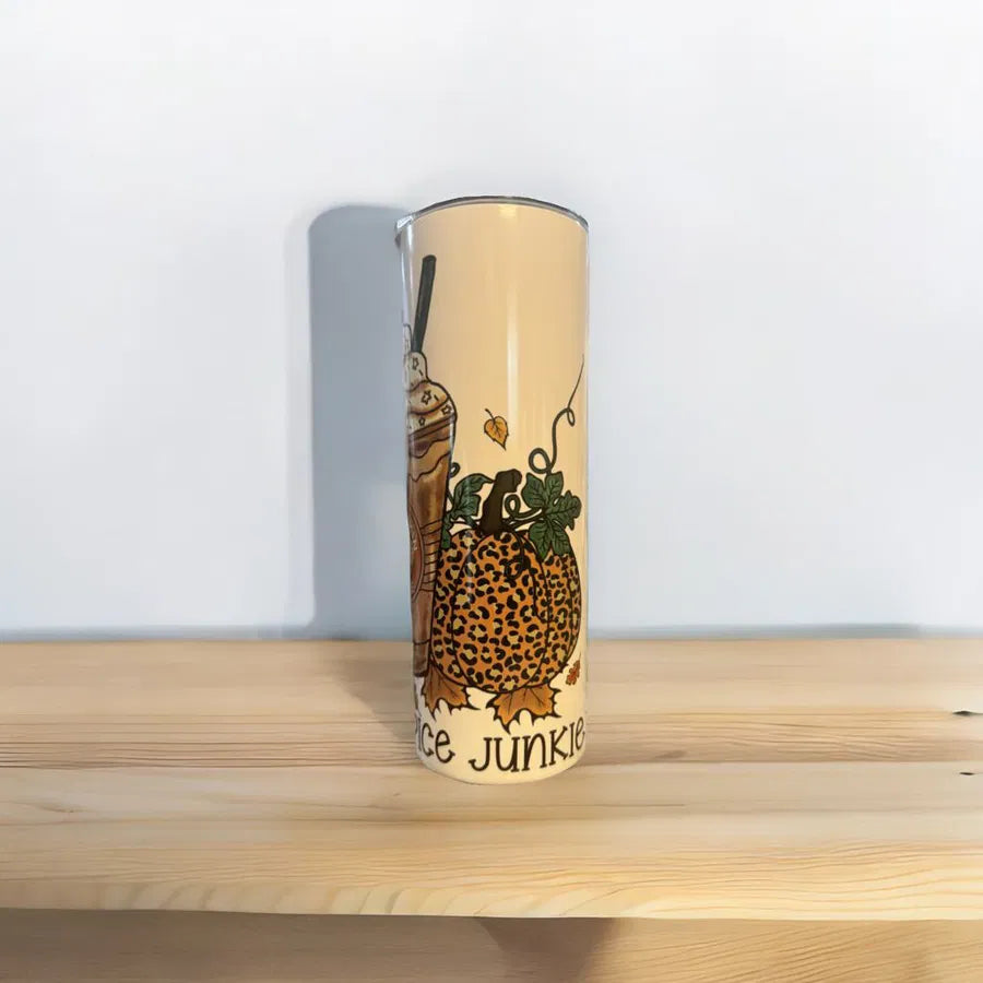 20 oz Skinny Double-Walled Stainless Steel Tumbler – Pumpkin Spice Design