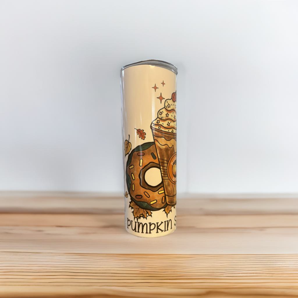 20 oz Skinny Double-Walled Stainless Steel Tumbler – Pumpkin Spice Design